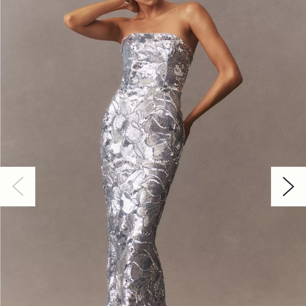 Glamorous Strapless Silver Dress
